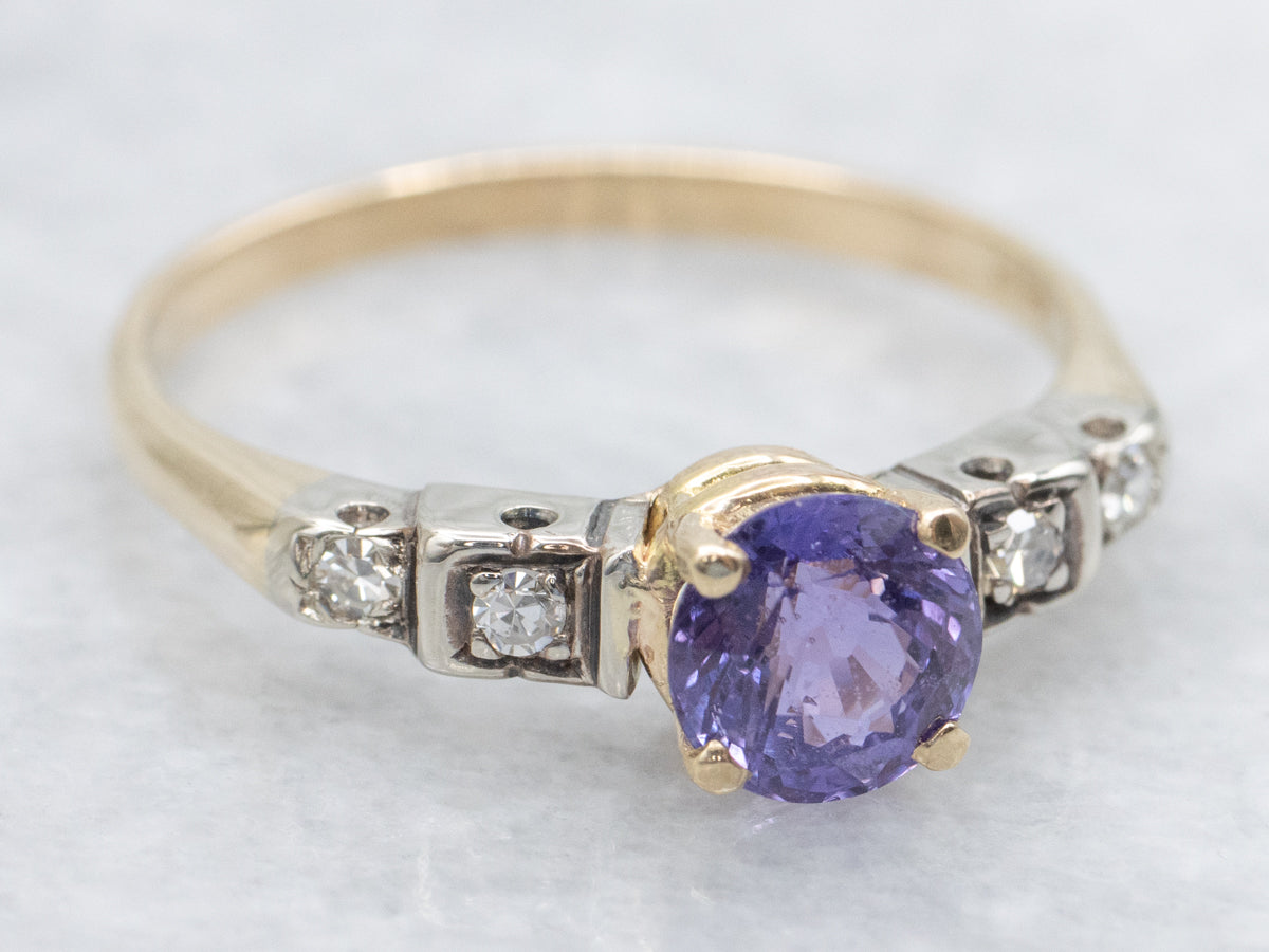 1950s Purple Sapphire and Diamond Ring