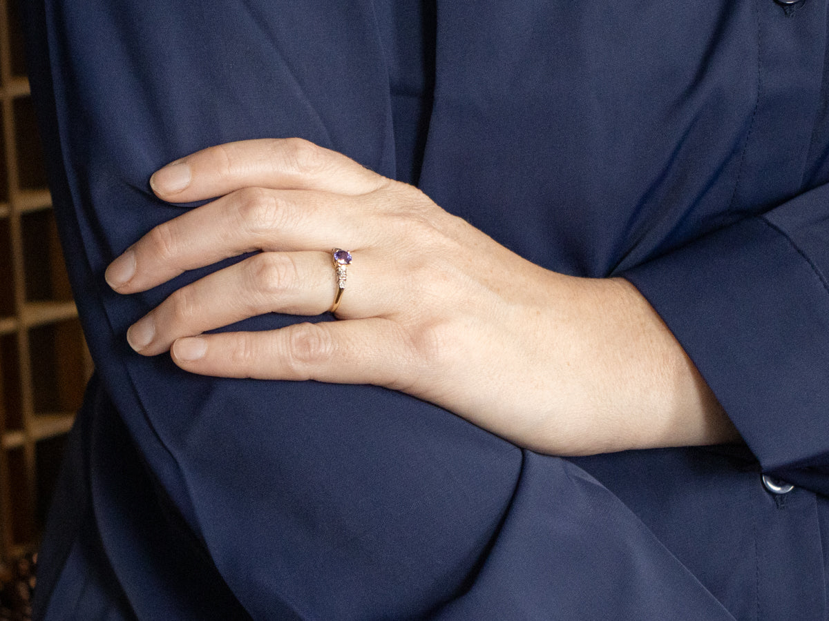 1950s Purple Sapphire and Diamond Ring