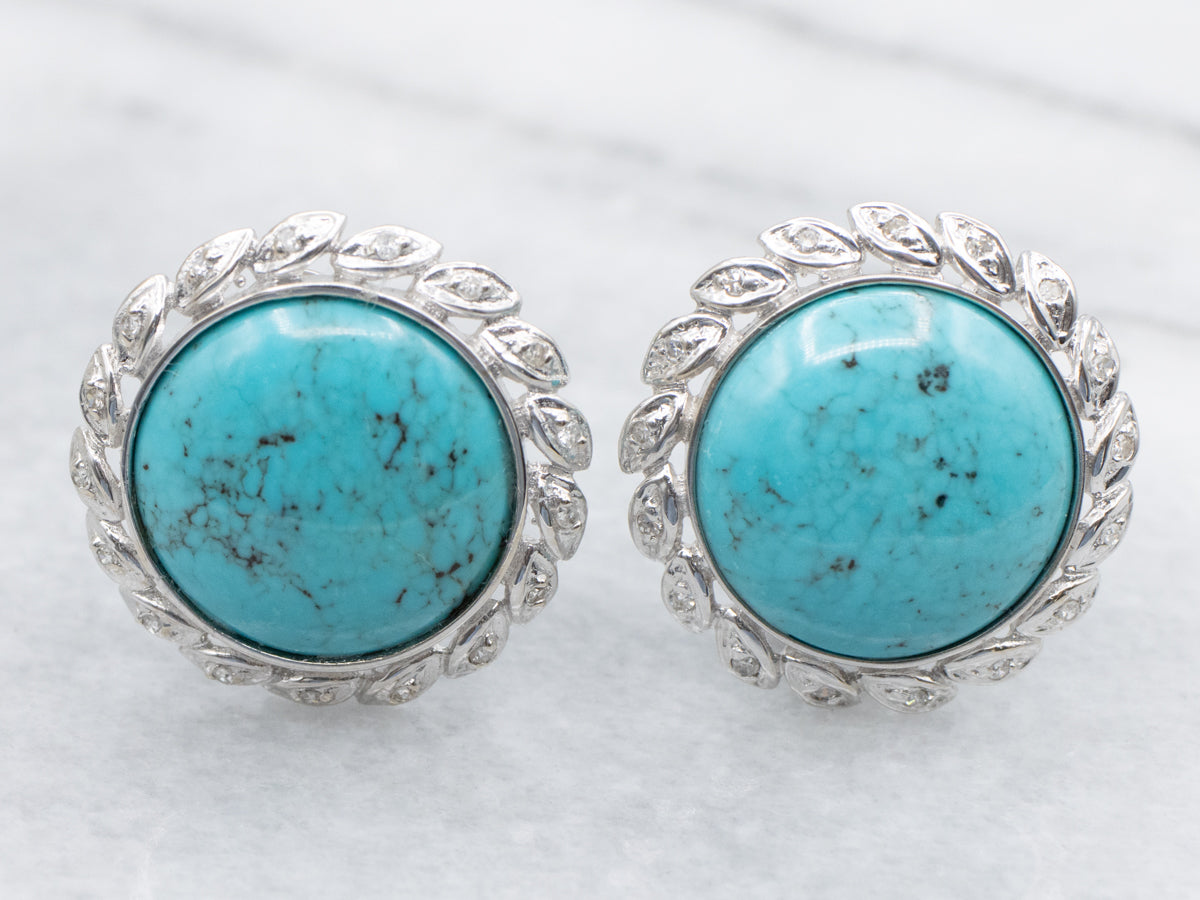 Turquoise Statement Earrings with Diamond Botanical Halos