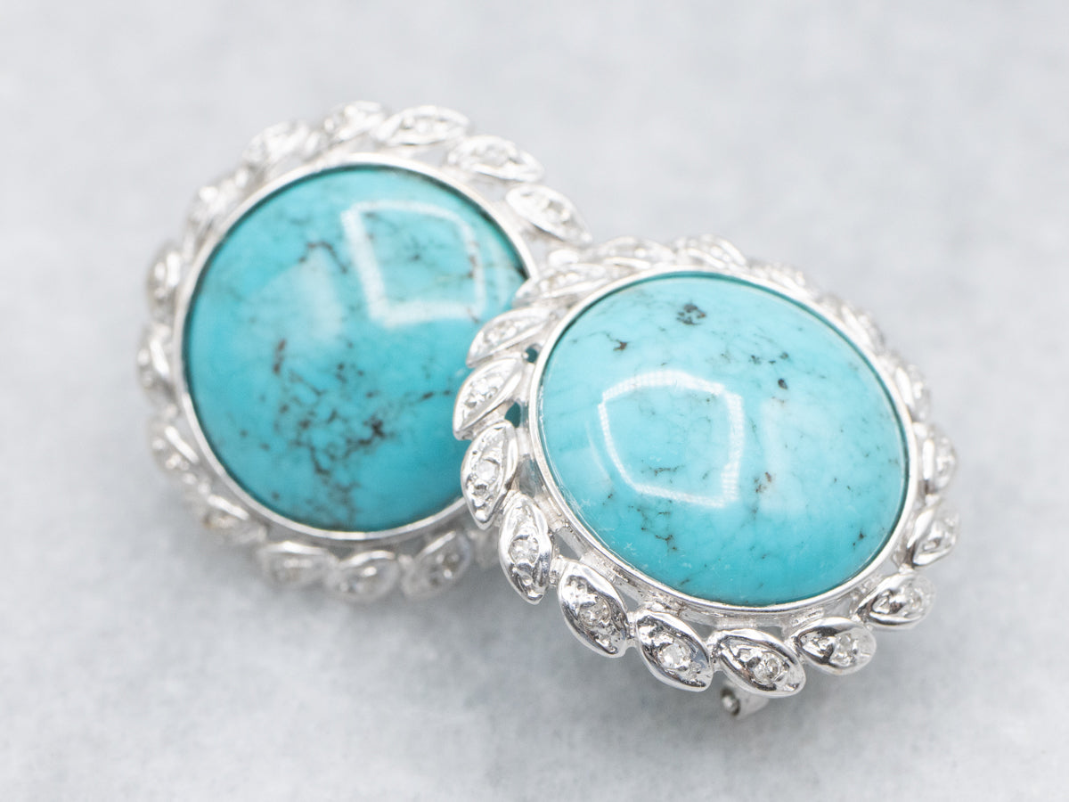 Turquoise Statement Earrings with Diamond Botanical Halos