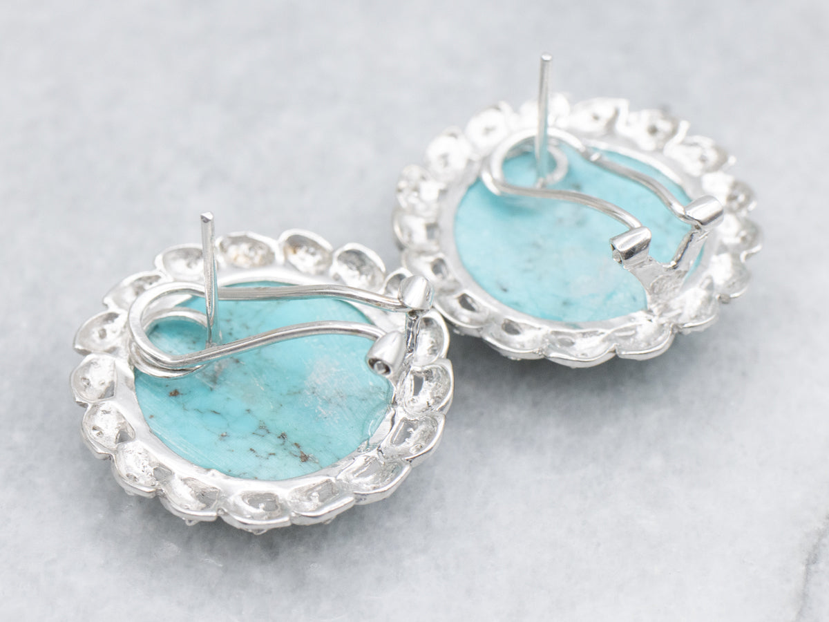 Turquoise Statement Earrings with Diamond Botanical Halos