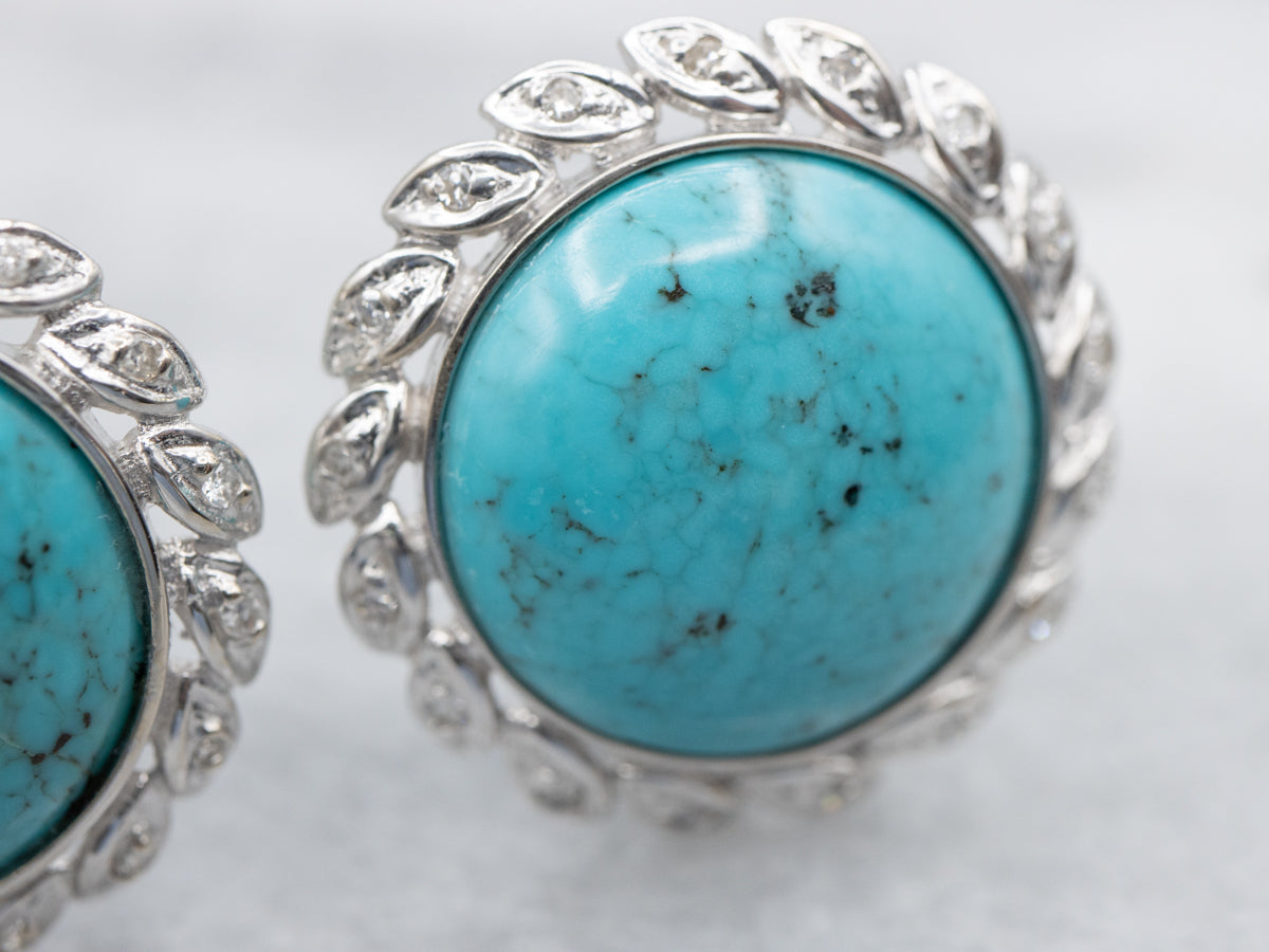 Turquoise Statement Earrings with Diamond Botanical Halos