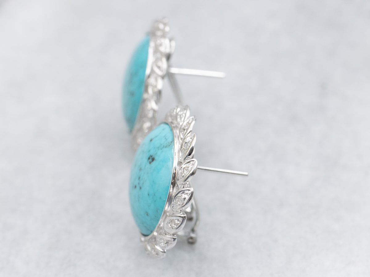 Turquoise Statement Earrings with Diamond Botanical Halos