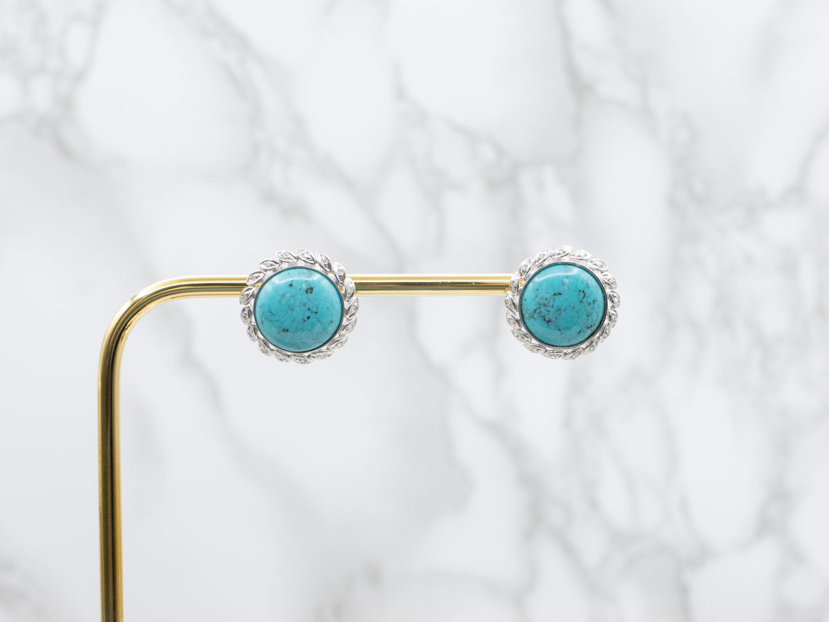 Turquoise Statement Earrings with Diamond Botanical Halos