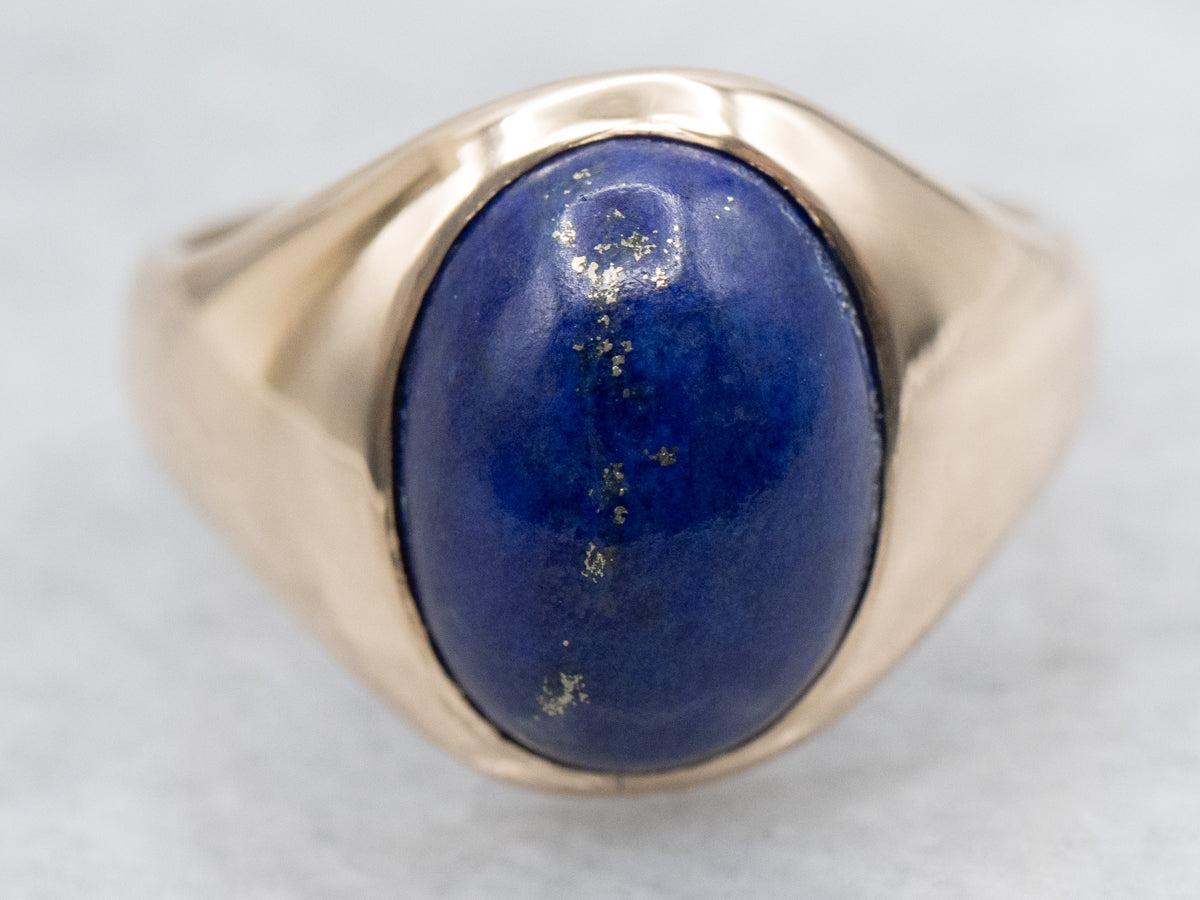 Vintage Gold Bezel Set Lapis Solitaire Ring