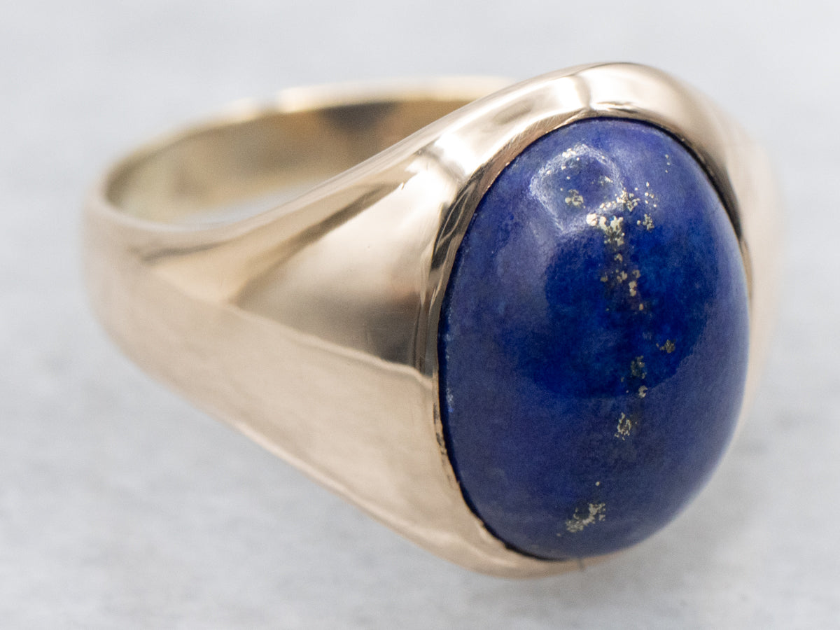 Vintage Gold Bezel Set Lapis Solitaire Ring