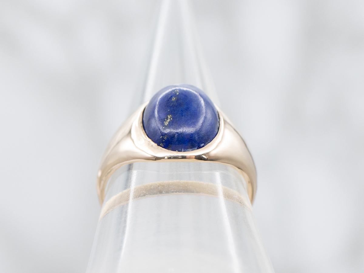 Vintage Gold Bezel Set Lapis Solitaire Ring