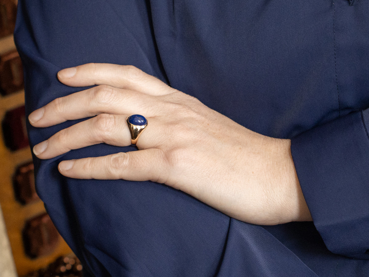 Vintage Gold Bezel Set Lapis Solitaire Ring