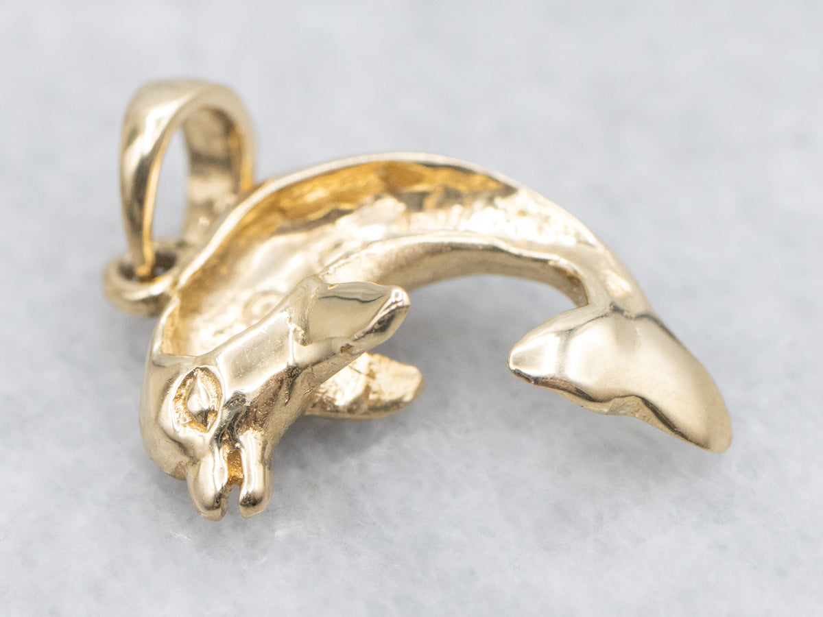 Textured Gold Diamond Dolphin Pendant