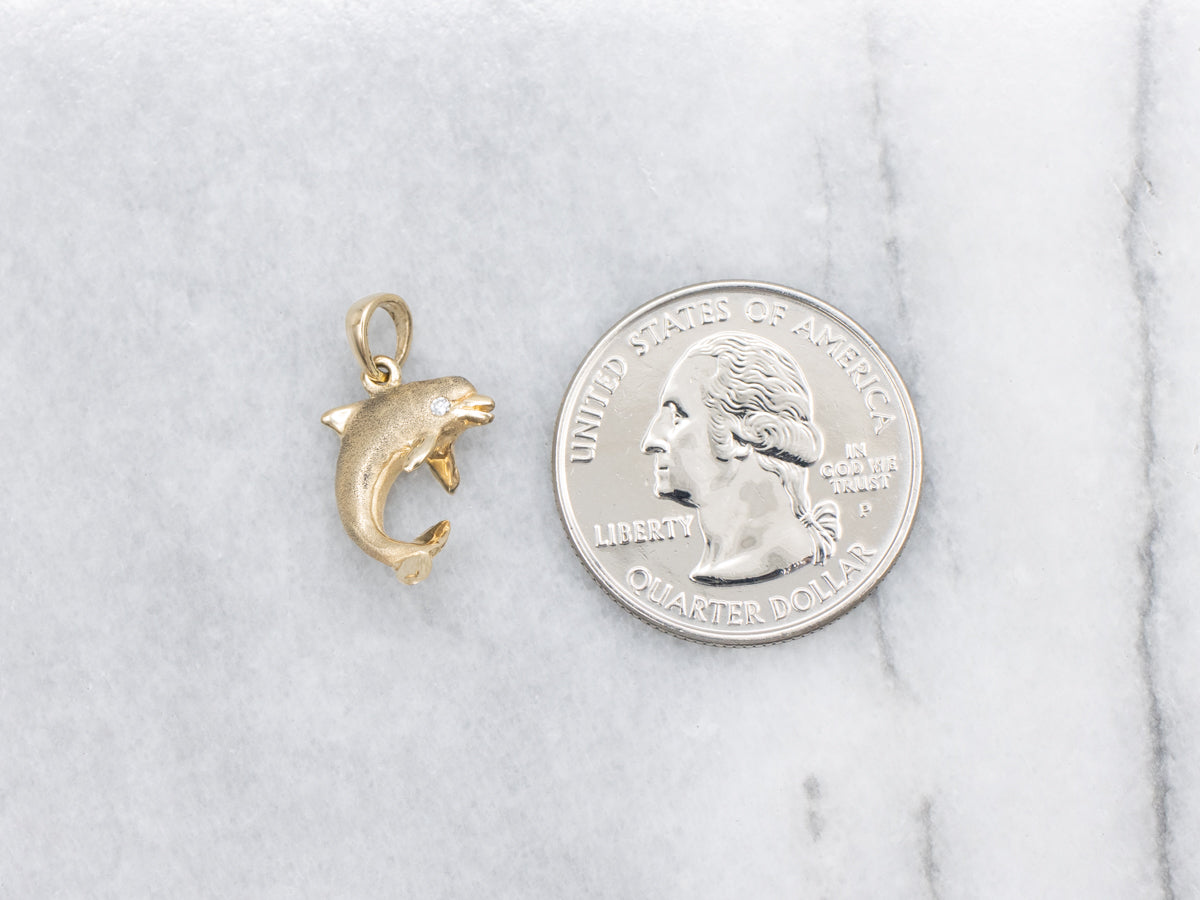 Textured Gold Diamond Dolphin Pendant