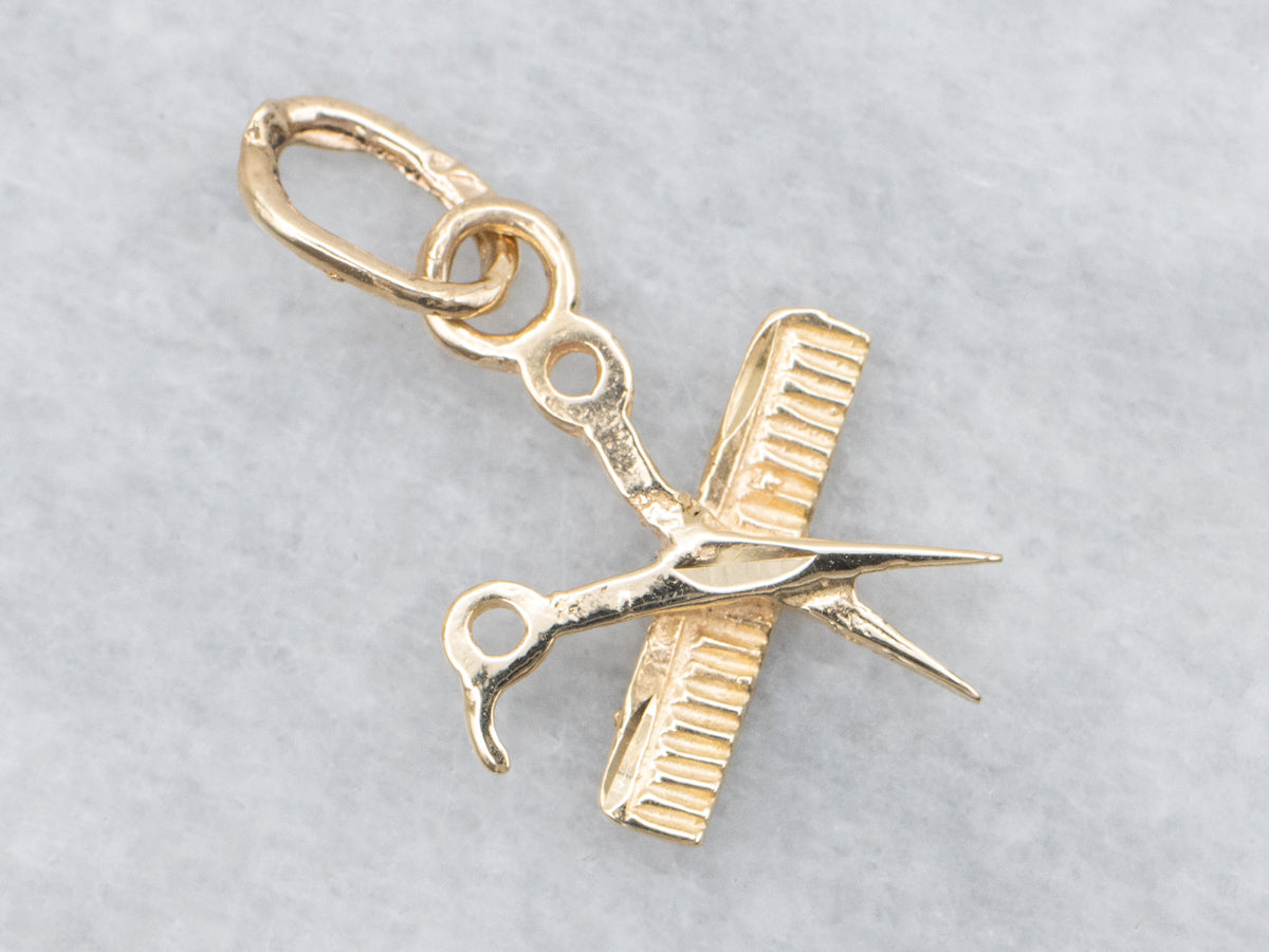 Scissors and Comb Vintage Gold Charm Pendant