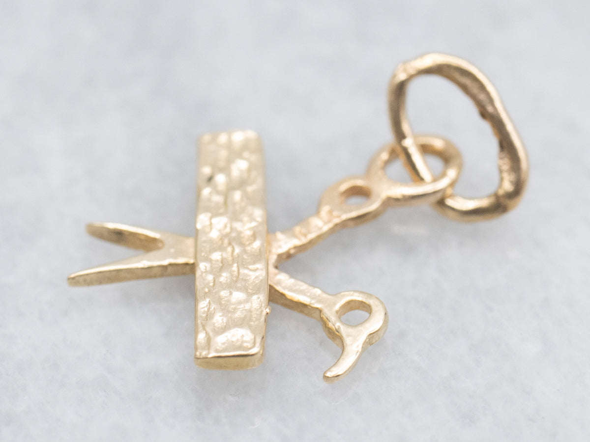 Scissors and Comb Vintage Gold Charm Pendant