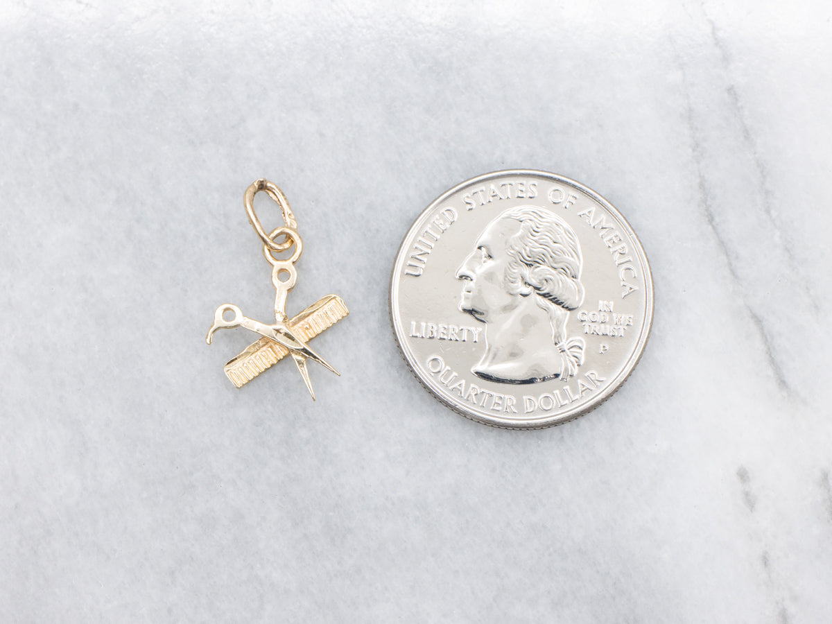 Scissors and Comb Vintage Gold Charm Pendant