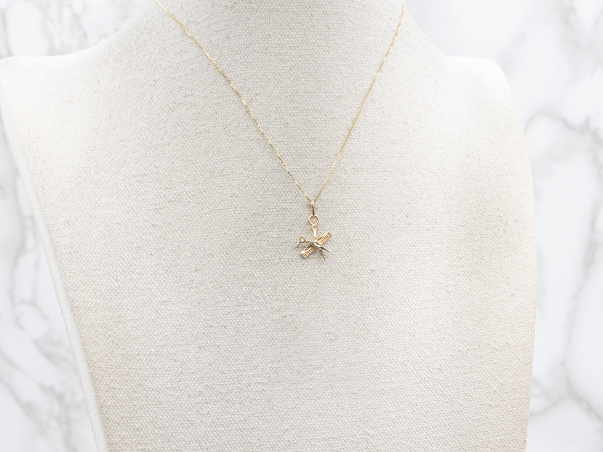 Scissors and Comb Vintage Gold Charm Pendant
