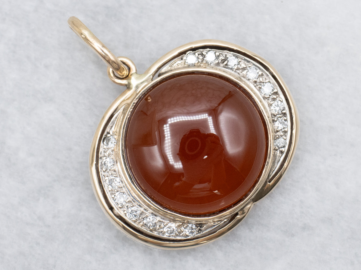 Modern Gold Carnelian and Diamond Pendant