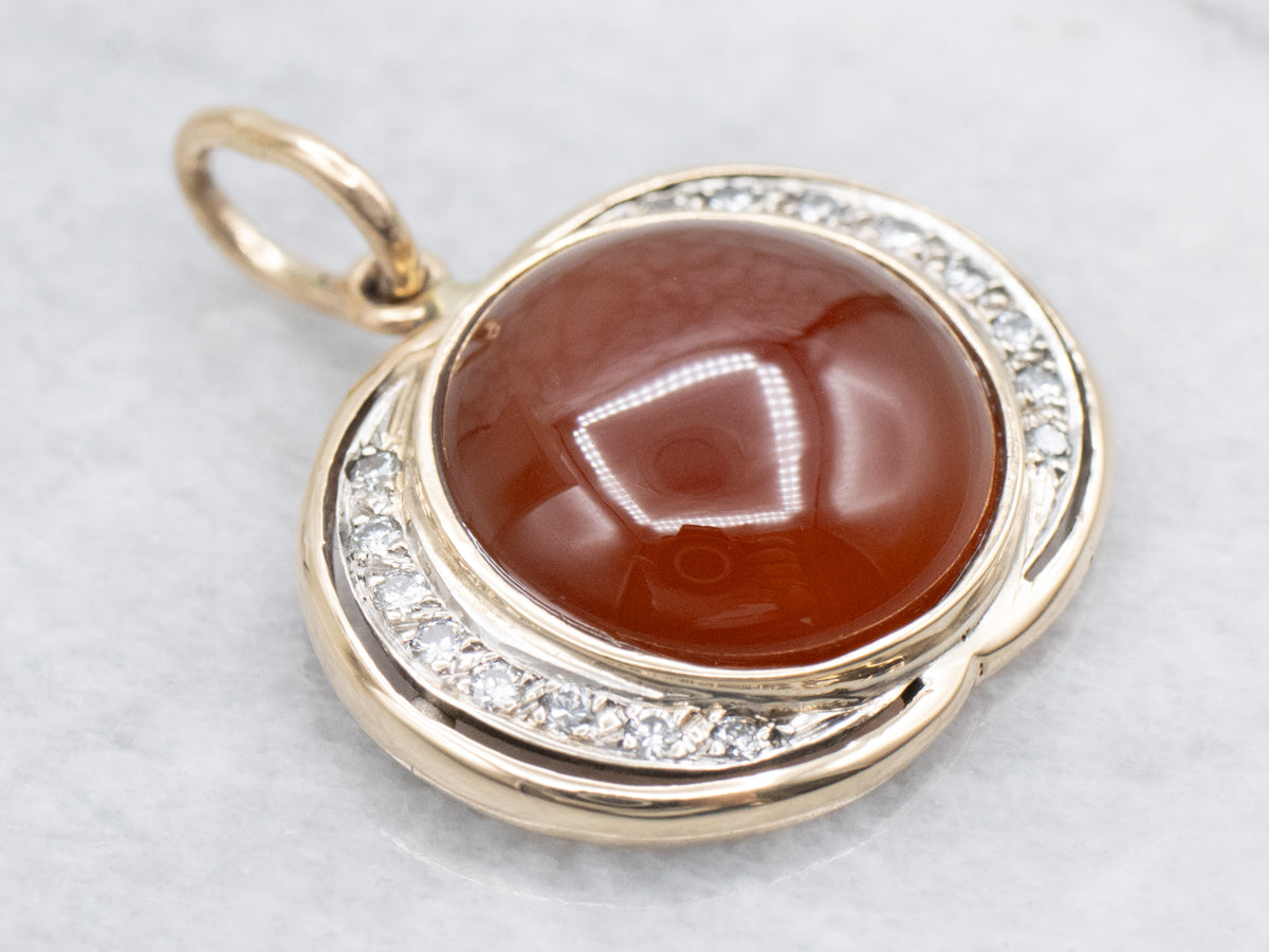 Modern Gold Carnelian and Diamond Pendant