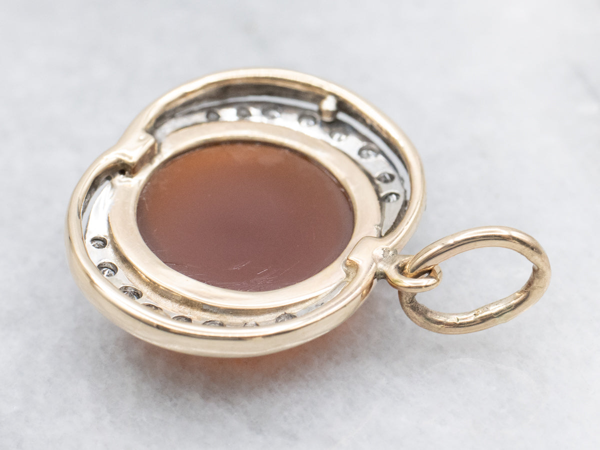 Modern Gold Carnelian and Diamond Pendant