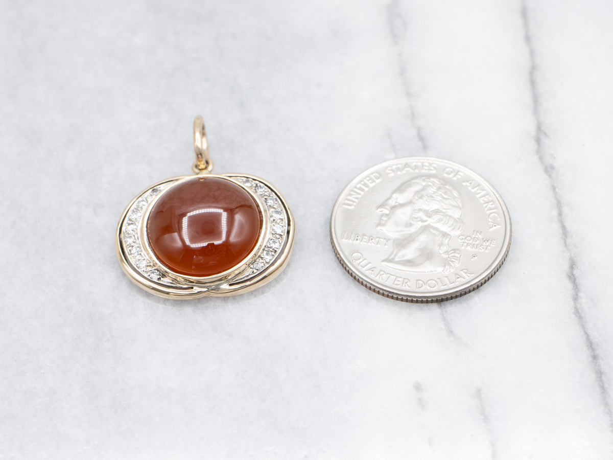 Modern Gold Carnelian and Diamond Pendant