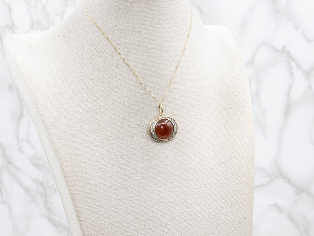 Modern Gold Carnelian and Diamond Pendant
