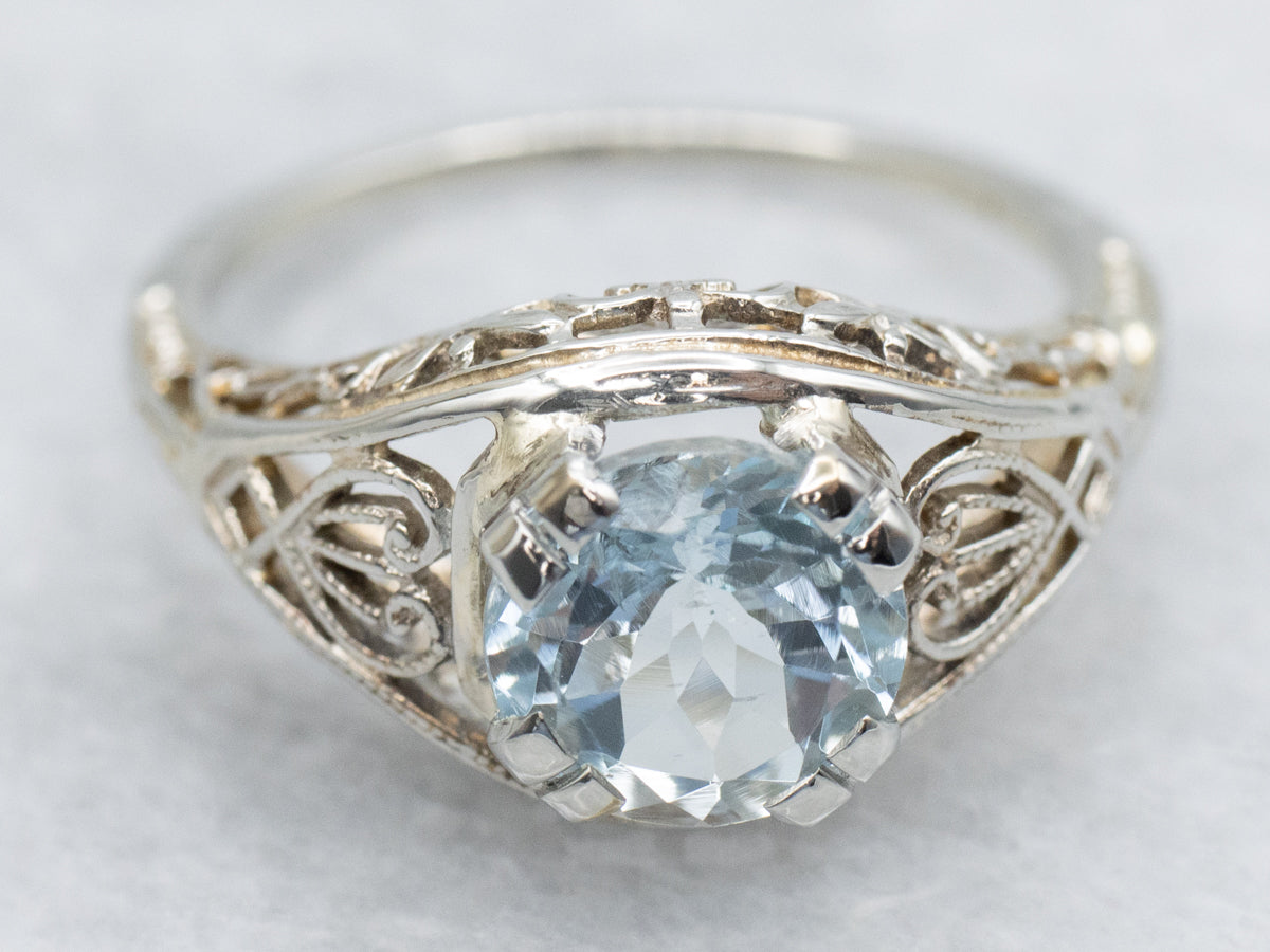 Pretty Art Deco Aquamarine Solitaire Ring