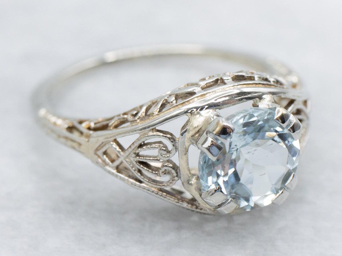 Pretty Art Deco Aquamarine Solitaire Ring