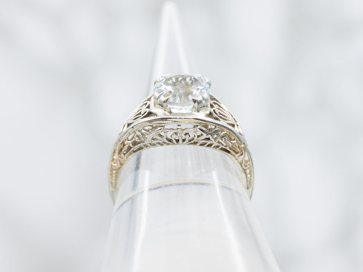Pretty Art Deco Aquamarine Solitaire Ring