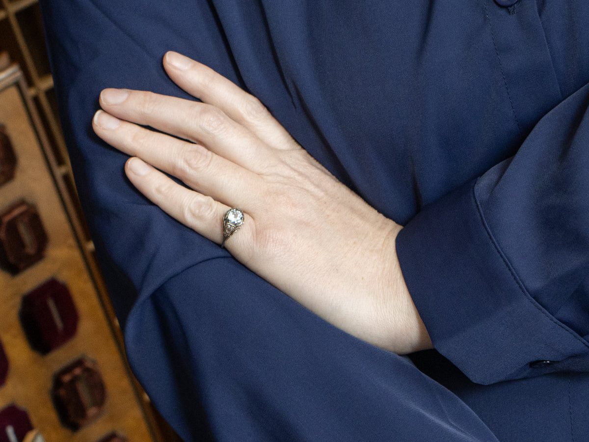 Pretty Art Deco Aquamarine Solitaire Ring