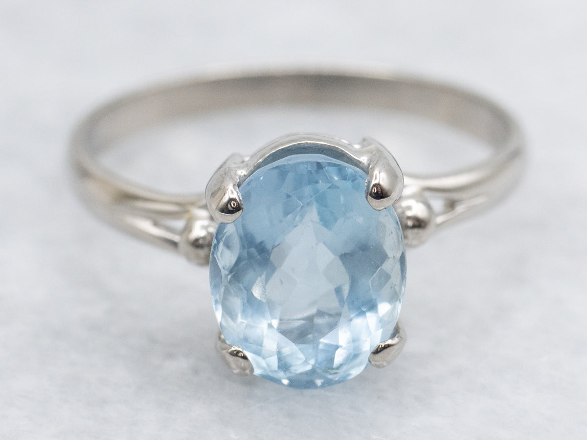Aquamarine Solitaire Split Shank Ring