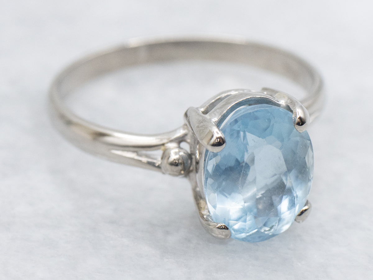 Aquamarine Solitaire Split Shank Ring