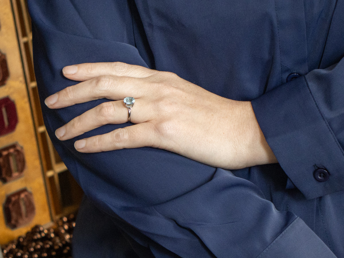 Aquamarine Solitaire Split Shank Ring