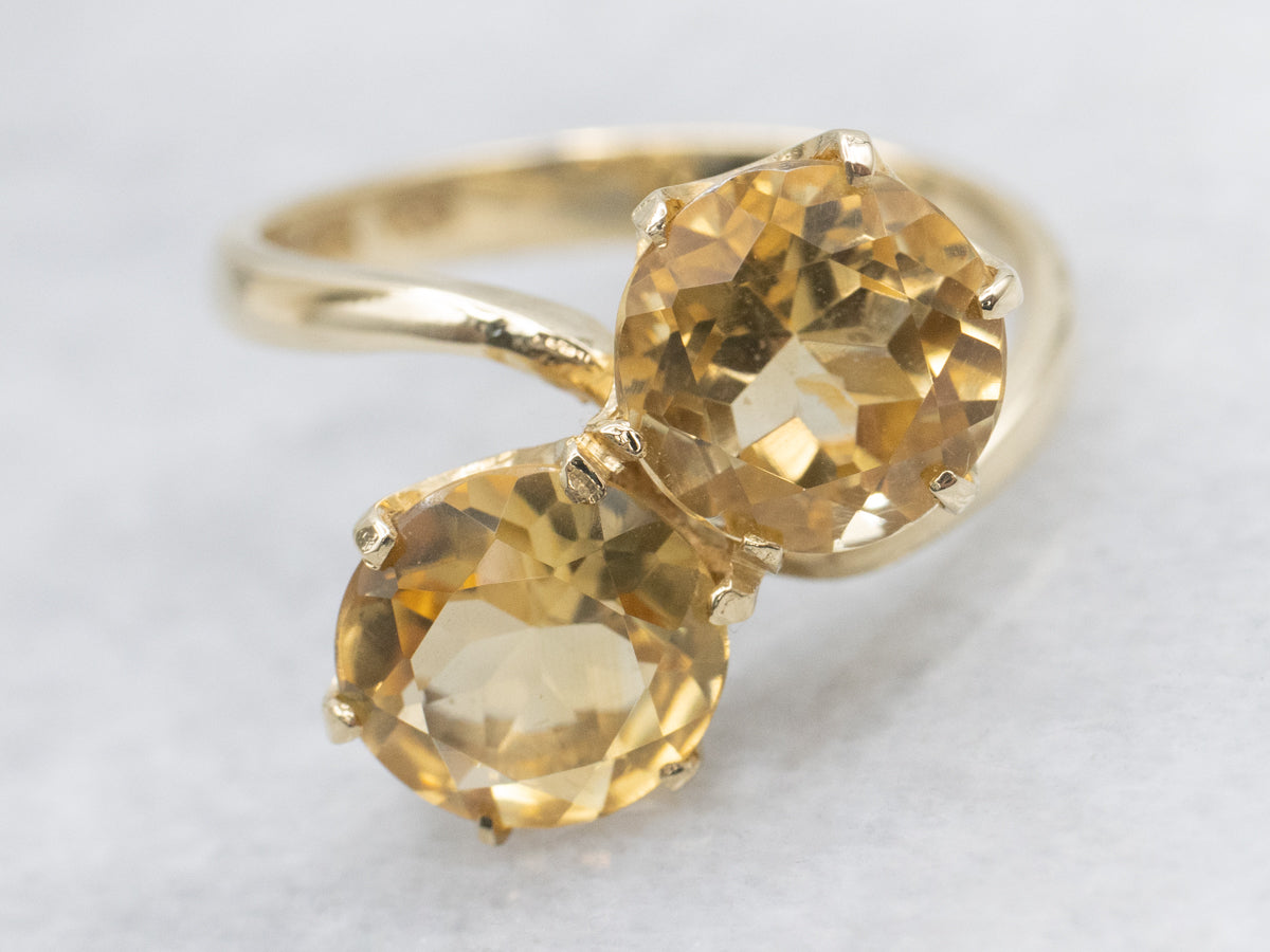Vintage Gold Citrine Toi et Moi Bypass Ring