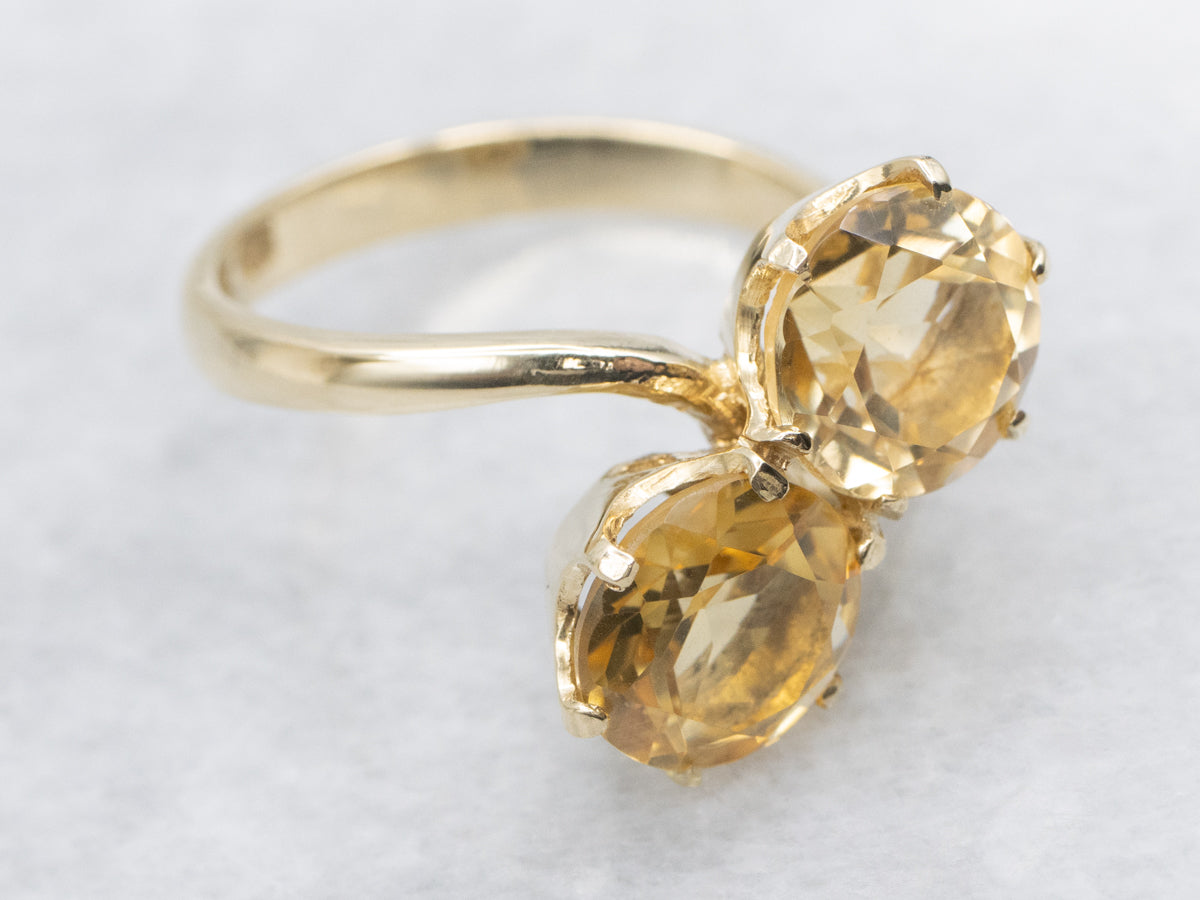 Vintage Gold Citrine Toi et Moi Bypass Ring