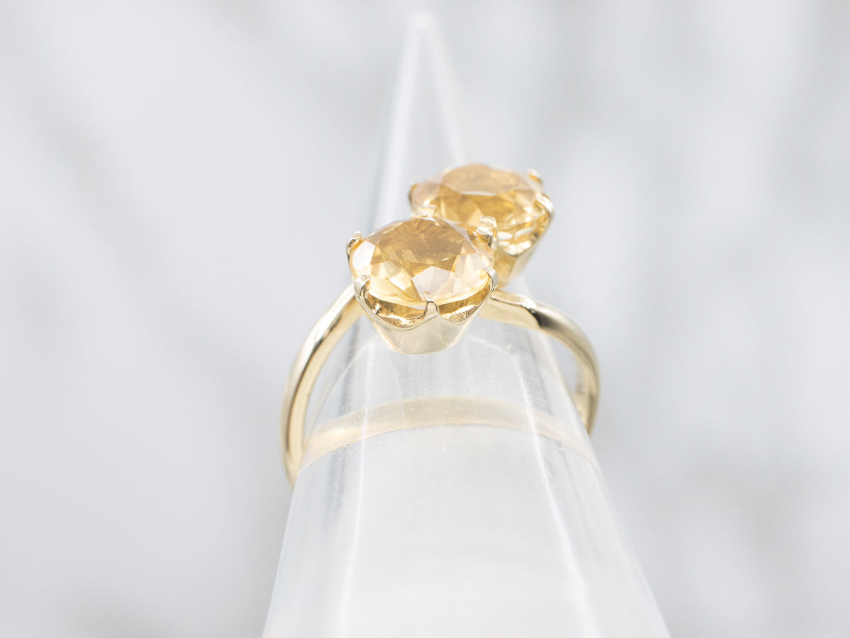 Vintage Gold Citrine Toi et Moi Bypass Ring