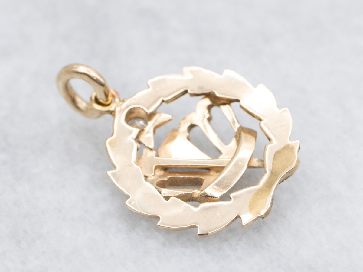 Antique Laurel Wreath Royal Crown Diamond and Pearl Pendant