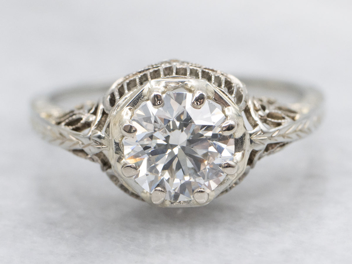 Art Deco Diamond and Filigree Engagement Ring