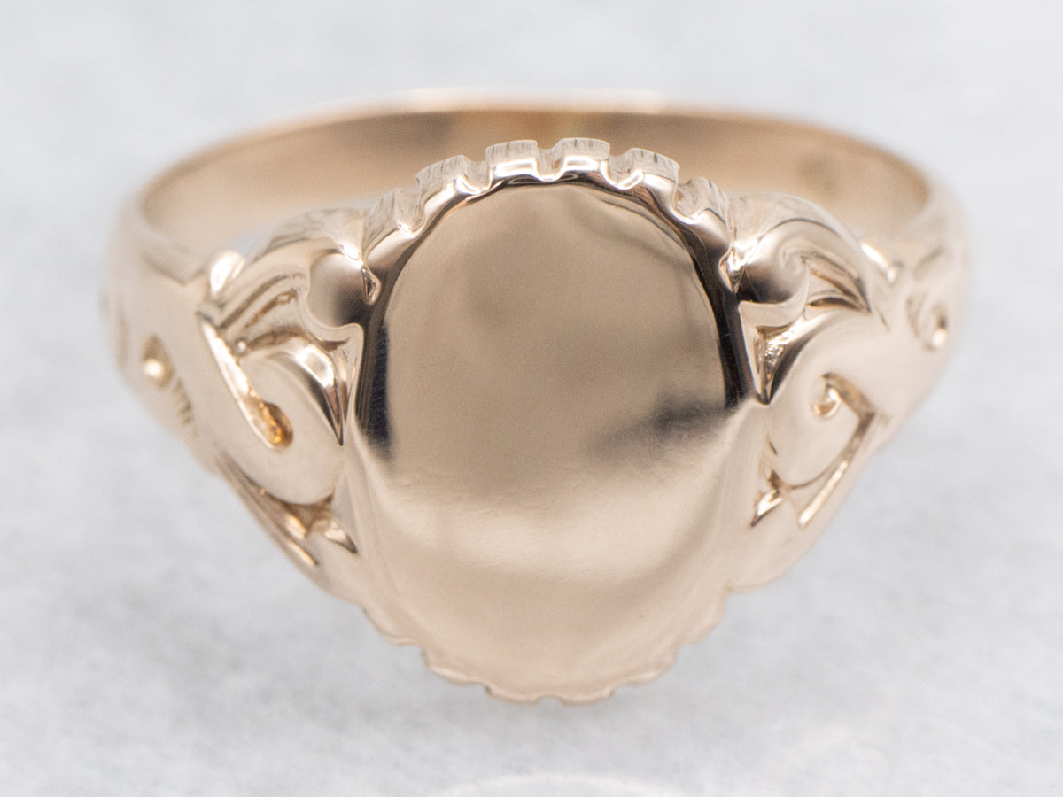 Antique Scrolling Rose Gold Signet Ring