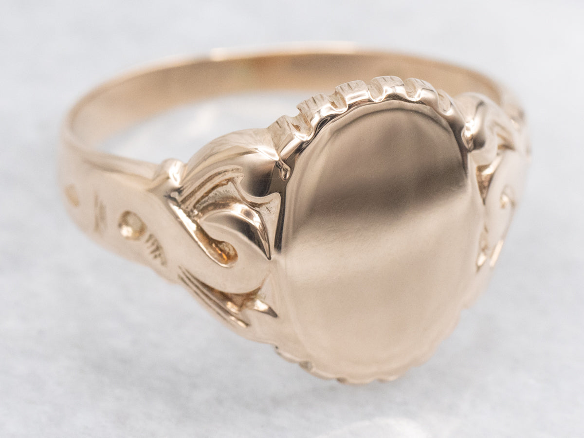 Antique Scrolling Rose Gold Signet Ring