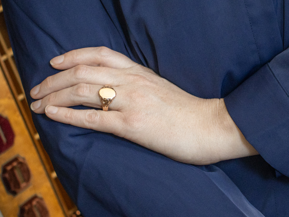 Antique Scrolling Rose Gold Signet Ring