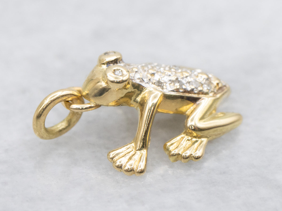 Polished 18-Karat Gold Diamond Frog Pendant