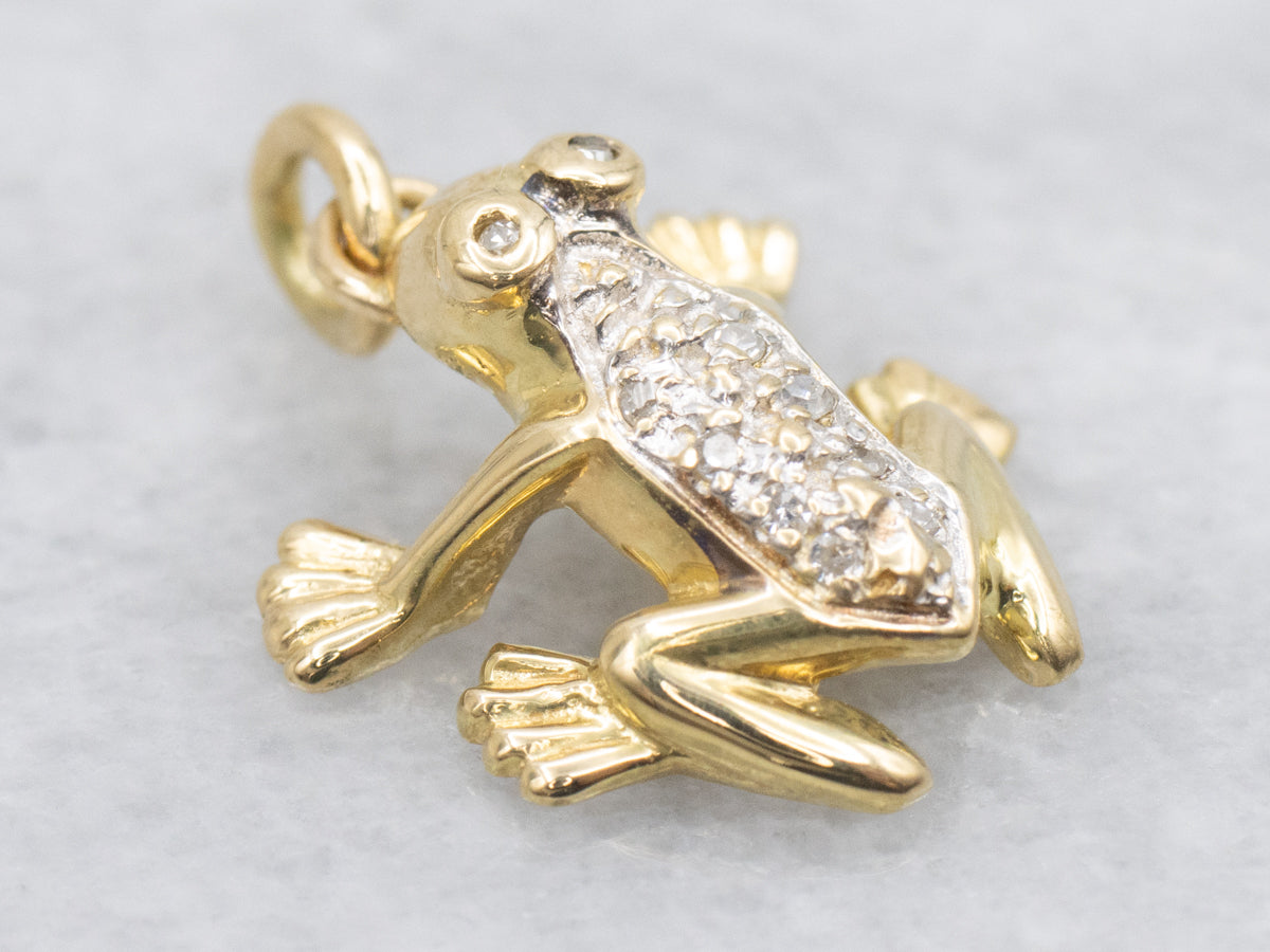 Polished 18-Karat Gold Diamond Frog Pendant