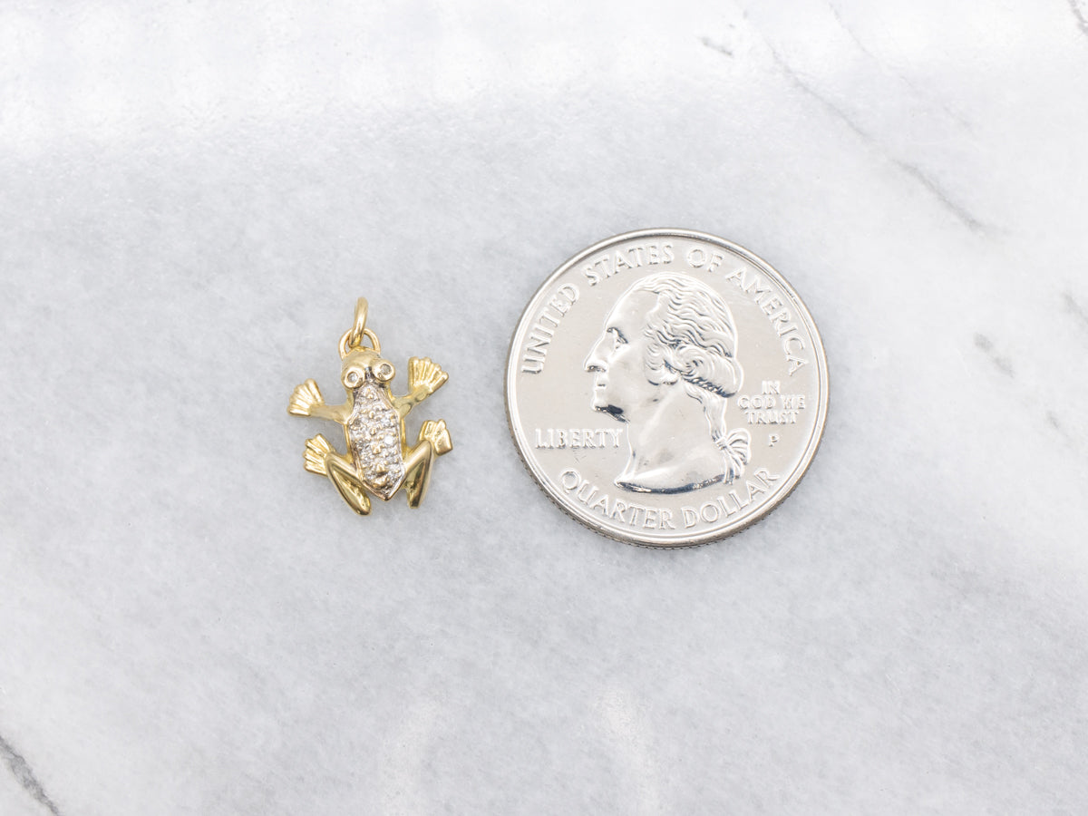 Polished 18-Karat Gold Diamond Frog Pendant