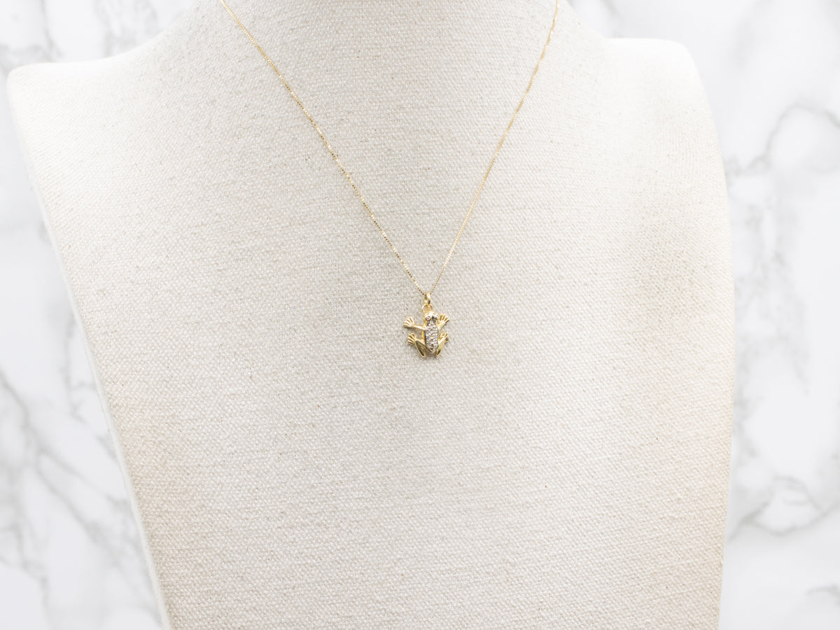 Polished 18-Karat Gold Diamond Frog Pendant