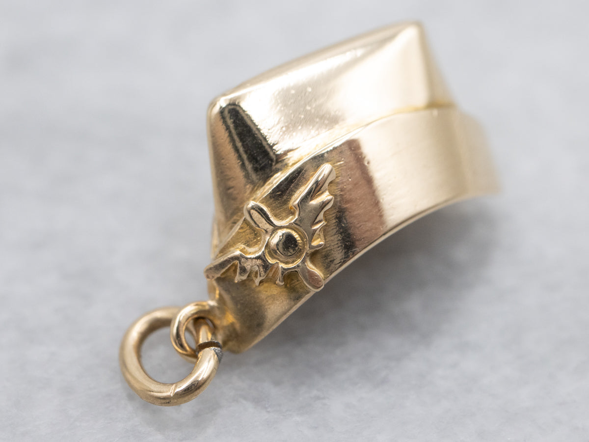 Vintage Gold USA Military Garrison Cap Charm Pendant