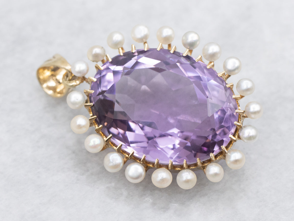 Stunning Amethyst and Pearl Halo Pendant