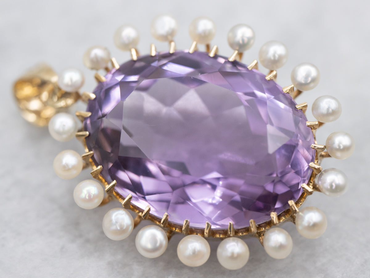 Stunning Amethyst and Pearl Halo Pendant