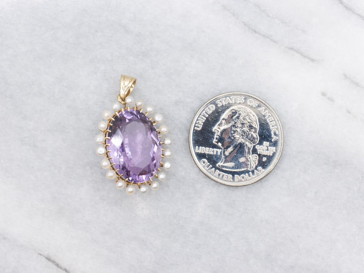 Stunning Amethyst and Pearl Halo Pendant
