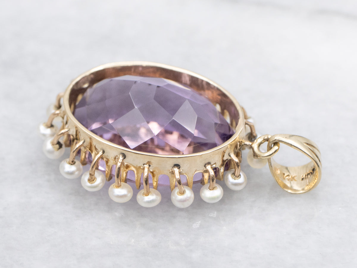 Stunning Amethyst and Pearl Halo Pendant