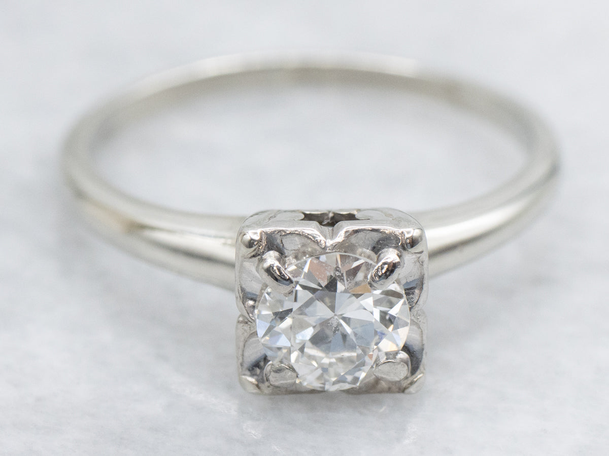 Vintage Orange Blossom European Cut Diamond Solitaire Engagement Ring