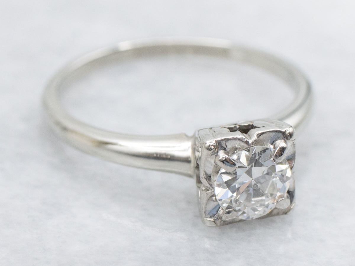 Vintage Orange Blossom European Cut Diamond Solitaire Engagement Ring