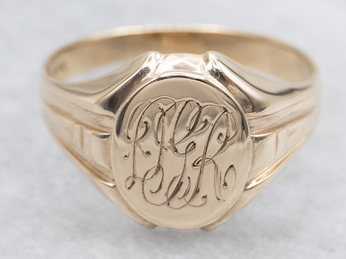 Men's Antique Gold "DGR" Engraved Signet Ring